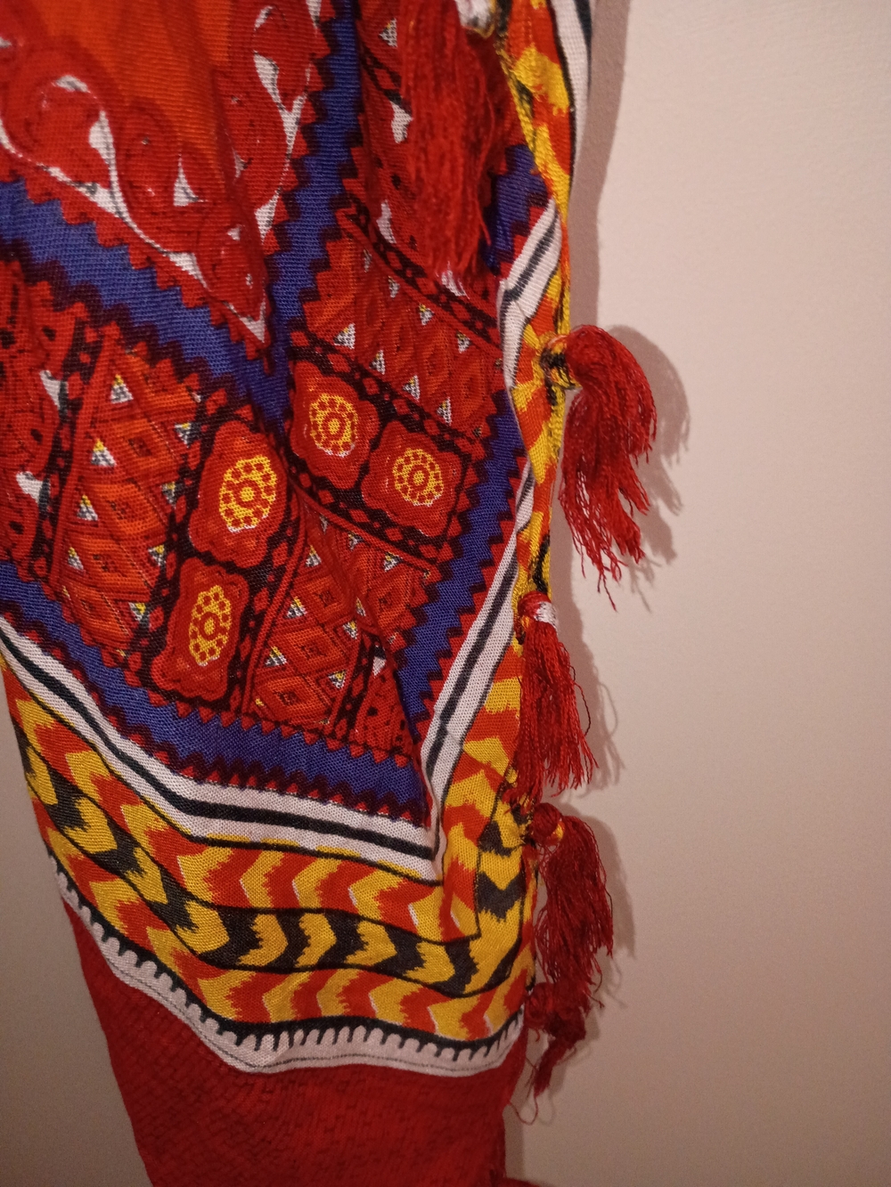 Vibrant Green and Dark Orange Ethnic Print Sleeveless Open Front Cover Up - Picture 5 of 8